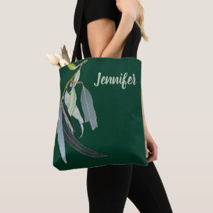Bolso De Tela Rico Verde Oscuro con Hojas de Acuarela Nombrado