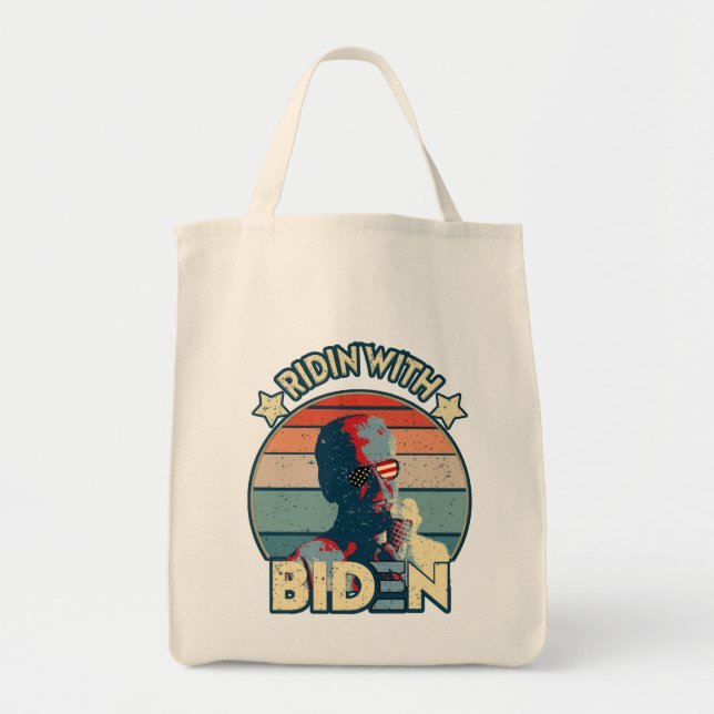 Bolso De Tela Ridin' Con Biden Comiendo Hielo-Crema Retro Sunset (Frente)