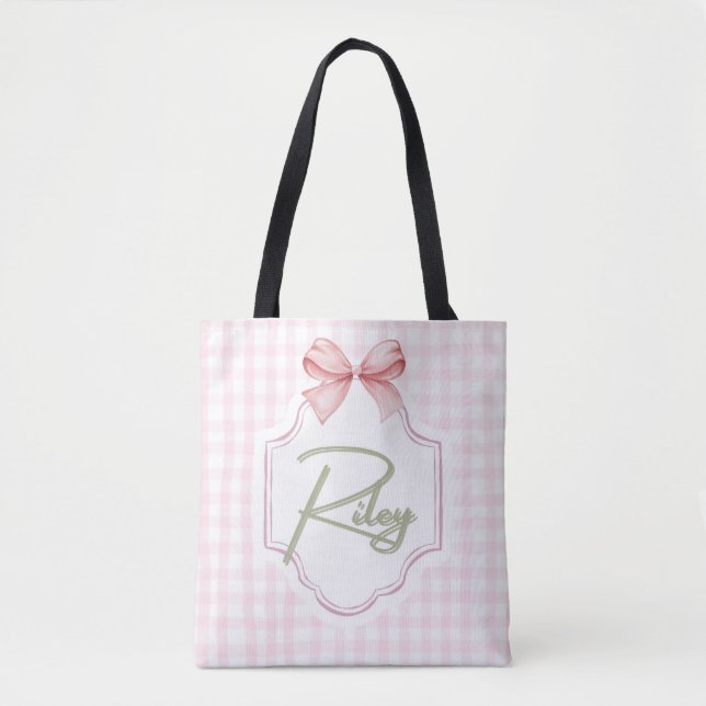 Bolso De Tela Riley Baby Nursery Personalizado Bow&Gingham (Anverso)