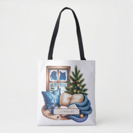 Bolso De Tela Rincón de lectura de Navidad acogedor Nombre del a