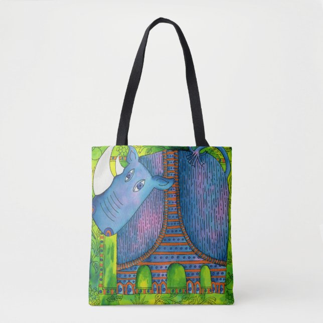 Bolso De Tela Rinoceronte acuarela estampada (Anverso)