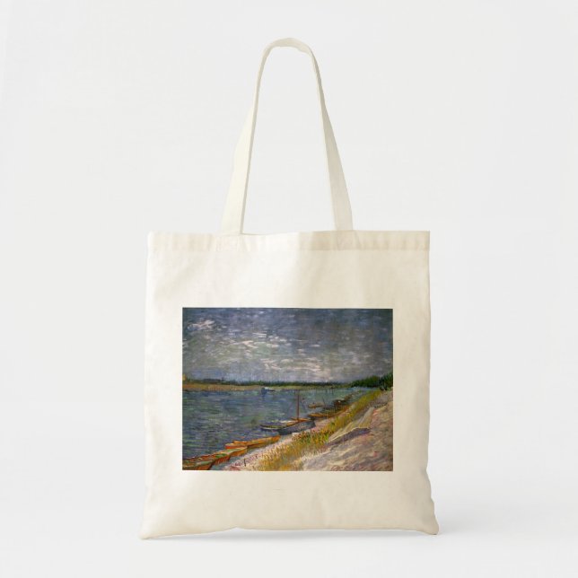 Bolso De Tela Río con botes de remo por Vincent van Gogh (Frente)