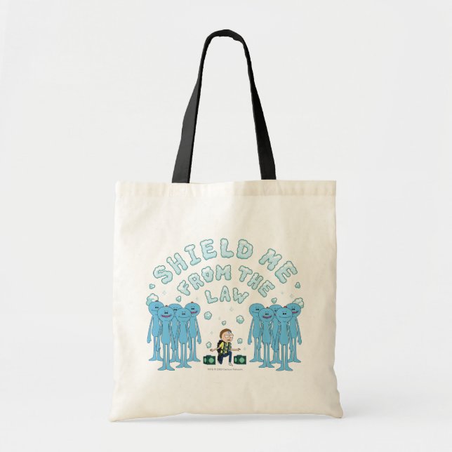 Bolso De Tela RIQUEZA Y MORTY™| Protegerme De La Ley (Frente)