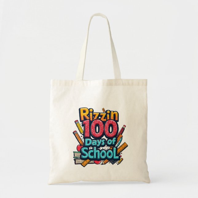 Bolso De Tela Rizzin 100 días de escuela Gen Alpha Funny (Frente)