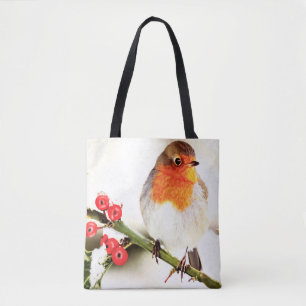 Bolso De Tela Robin Americano En Nieve De Invierno