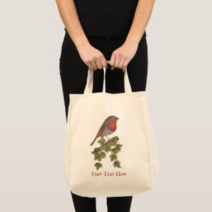 Bolso De Tela Robin encaramado en hojas de hiedra aves silvestre