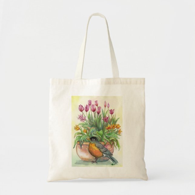 Bolso De Tela Robin y Tulips (Frente)
