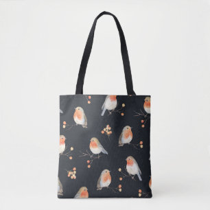 Bolso De Tela Robins, bayas de rowan, acuarela de invierno.