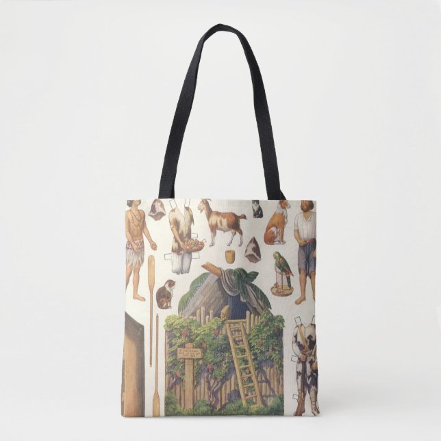 Bolso De Tela Robinson Crusoe, Juguetes de papel victoriano vint (Anverso)