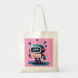 Bolso De Tela Robot Cute Hola +CTRL Corazones Estilo Tecnológico