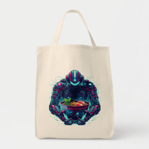 Bolso De Tela Robot Cyberpunk Futurista Comida Ramen Neon