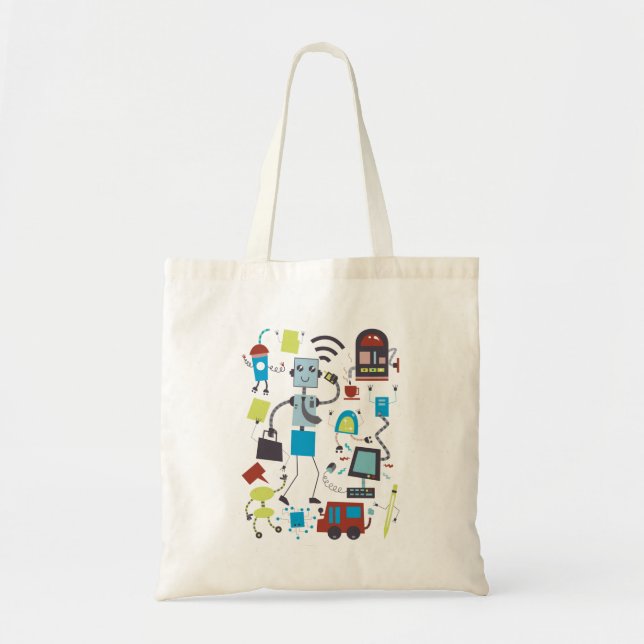 Bolso De Tela Robot Doodles (Frente)