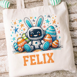 Bolso De Tela Robot Easter Kids Nombre Boys Bunny