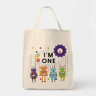 Bolso De Tela Robot First Birthday Tshirts y regalos