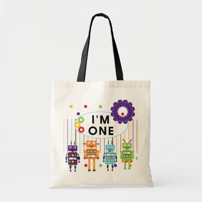 Bolso De Tela Robot First Birthday Tshirts y regalos (Frente)