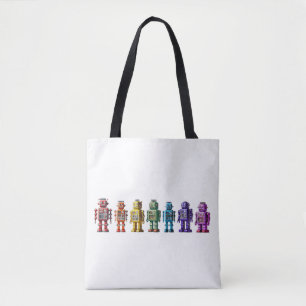 Bolso De Tela Robots arco iris