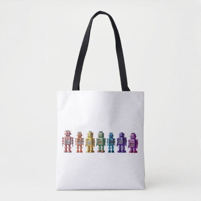 Bolso De Tela Robots arco iris (Anverso)