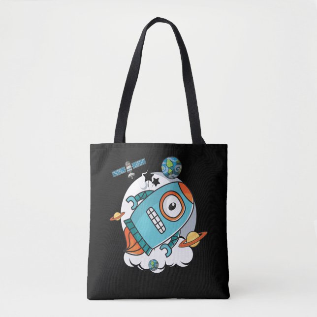 Bolso De Tela Robots Astronautas Robot Rocket Galaxy (Anverso)