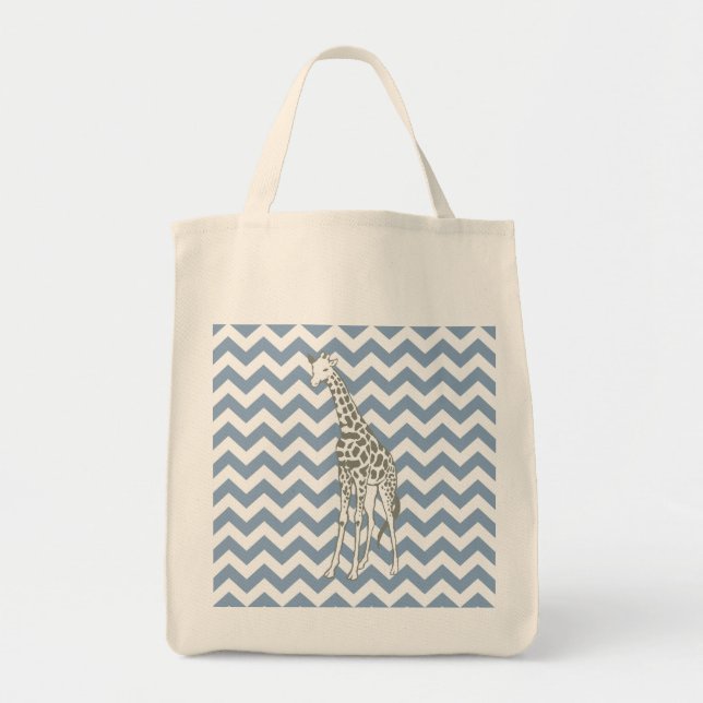 Bolso De Tela Rock Blue Chevron con guirafa de arte pop (Frente)