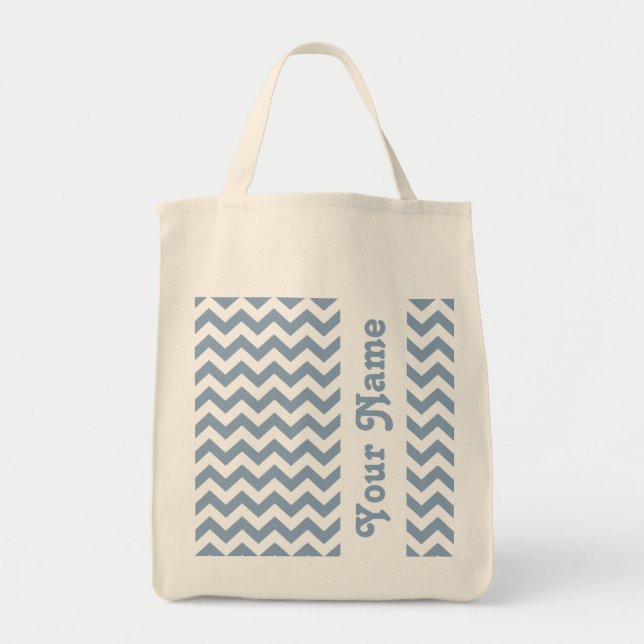 Bolso De Tela Rock Blue Safari Chevron con nombre de personaliza (Frente)