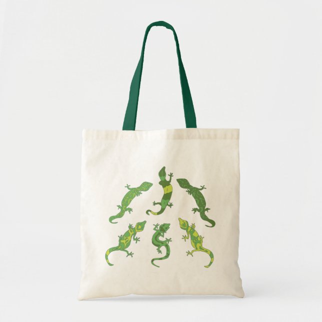 Bolso De Tela Rock Climbing Geckos - verde. (Frente)