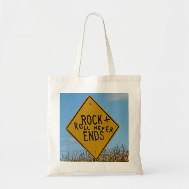 Bolso De Tela Rock + Rollo nunca termina, graffiti de Rótulo cal (Frente)