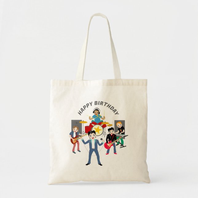 Bolso De Tela Rock Star Boys Band Birthday Party (Frente)
