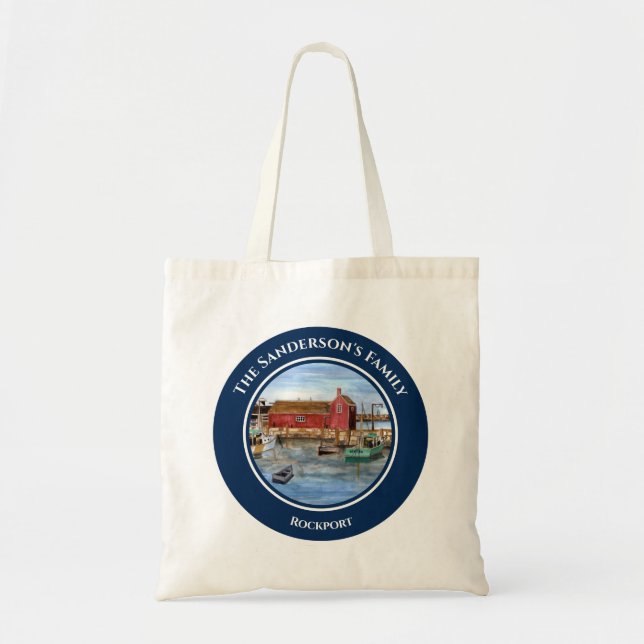 Bolso De Tela Rockport Harbour Massachusetts New England Pintura (Frente)