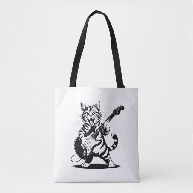 Bolso De Tela Rockstar Cat Guitar Solo – Funny Music Lover Gift (Anverso)