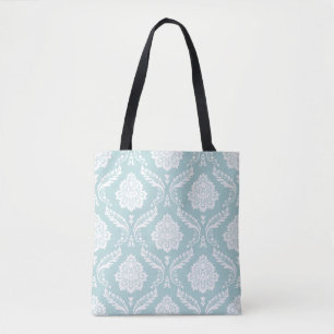 Bolso De Tela Rococo Damask Gran Patrón Blanco sobre Azul Huevo