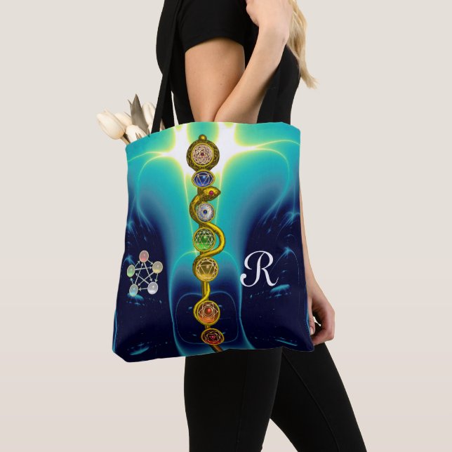 Bolso De Tela ROD ASCLEPIUS 7 CHAKRAS, YOGA SPIRITUAL ENERGY Blu (Detalle)