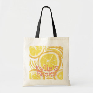 Bolso De Tela Rodajas de limón brillantes Libros de biblioteca a