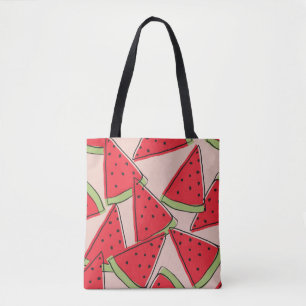 Bolso De Tela rodajas de sandía con fondo rosa sin soldadura