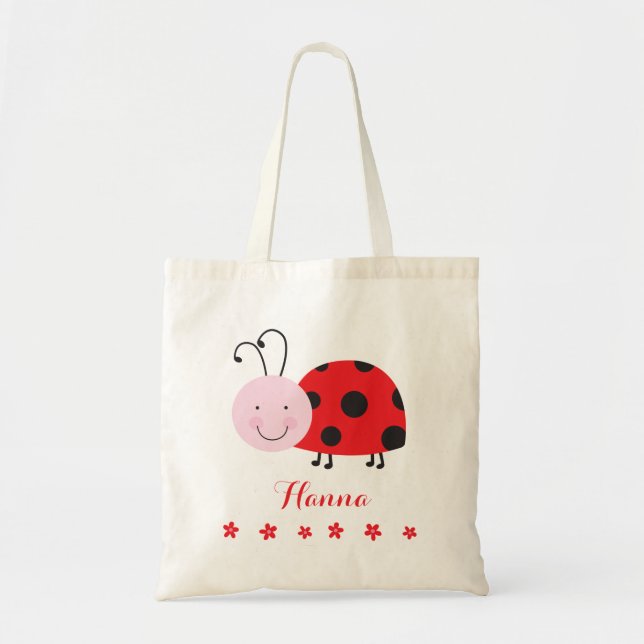 Bolso De Tela Roja tote personalizado pequeña mariquita del (Frente)