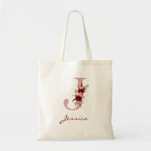 Bolso De Tela Rojizo Rosa Burdeos Letra J Floral