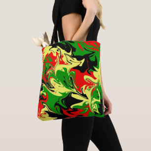 Bolso De Tela Rojo, amarillo, negro y verde Swirls