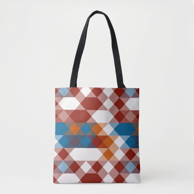 Bolso De Tela rojo blanco azul y naranja geométrico (Anverso)