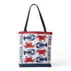 Bolso de tela rojo blanco y azul con langosta y ca