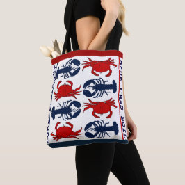 Bolso de tela rojo blanco y azul con langosta y ca