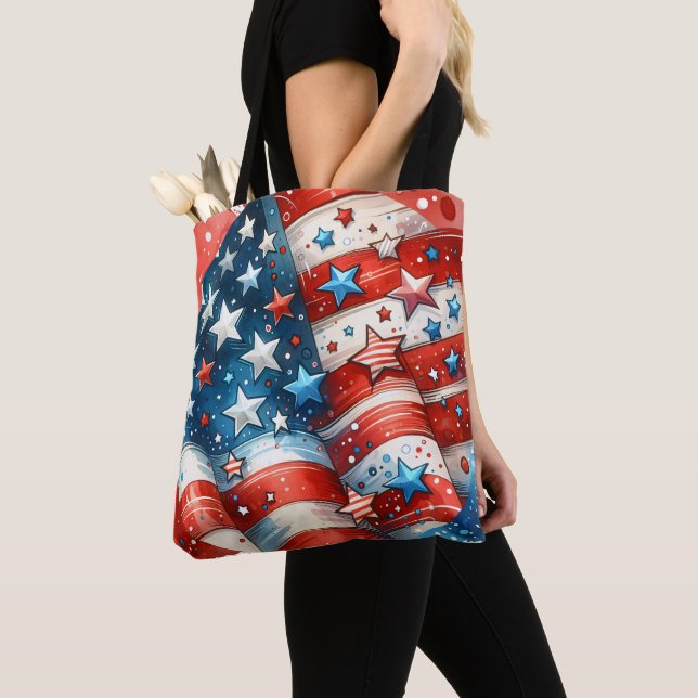 Bolso De Tela Rojo, blanco y azul | Patriótico 4 de julio (Detalle)