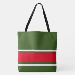 Bolso De Tela Rojo Brillante Negrita Franjas Blancas En Borde So