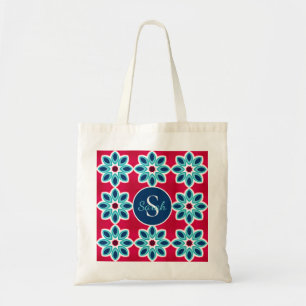 Bolso De Tela Rojo Brillante y Azul Geométrico Moderno Personali