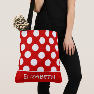 Bolso De Tela Rojo de Verano y Blanco de Lunares Personalizado
