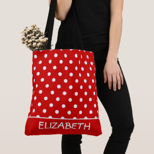 Bolso De Tela Rojo de Verano y Blanco de Lunares Personalizado