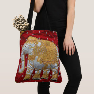 Bolso De Tela Rojo embellecido y oro del elefante indio