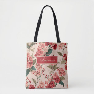Bolso De Tela Rojo en rosa Hibiscus Floral