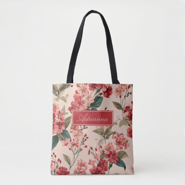 Bolso De Tela Rojo en rosa Hibiscus Floral (Anverso)