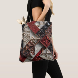 Bolso De Tela Rojo Negro Marfil Micro Mosaico 3D Geométrico