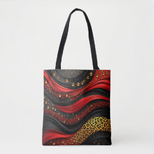 Bolso De Tela Rojo Negro Oro Fluyendo Decoración Abstracta Dramá