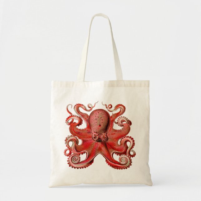 Bolso De Tela Rojo octopo Haeckel (Frente)